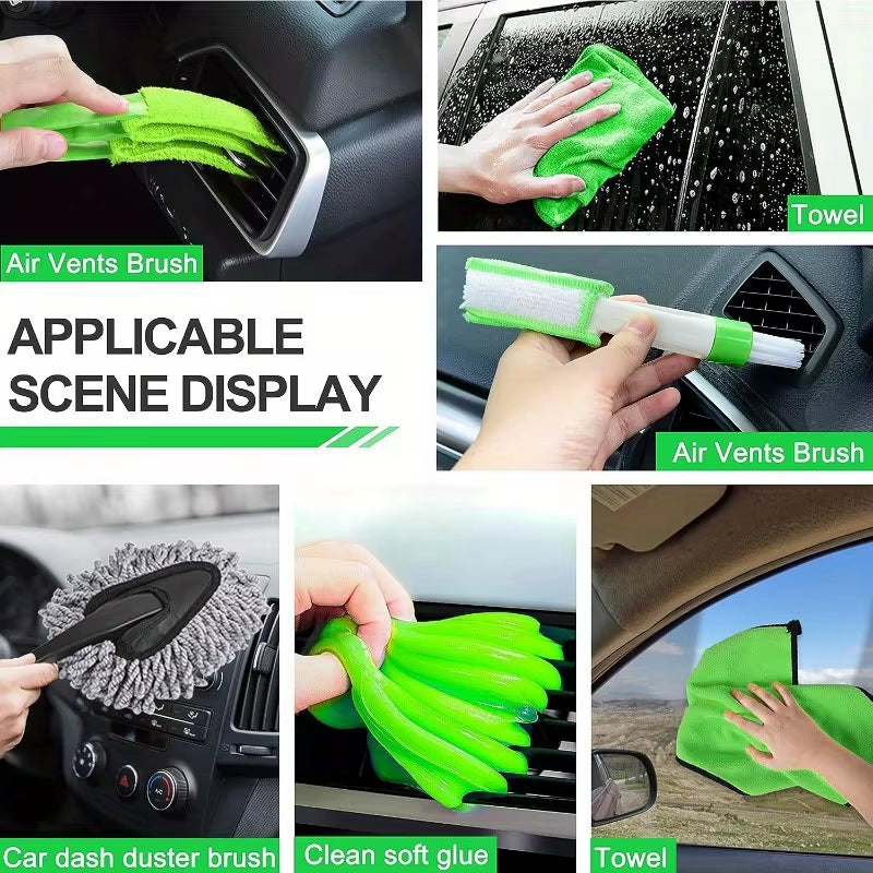 13PCS Green Car Detailing Brush Set Car Detailing Cleaning Kit Car Detailing Tools Kit Suitable for Cleaning the Interior