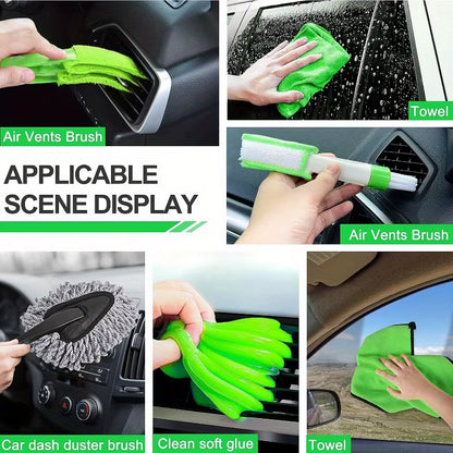 13PCS Green Car Detailing Brush Set Car Detailing Cleaning Kit Car Detailing Tools Kit Suitable for Cleaning the Interior