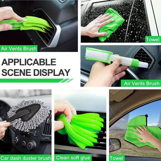13PCS Green Car Detailing Brush Set Car Detailing Cleaning Kit Car Detailing Tools Kit Suitable for Cleaning the Interior