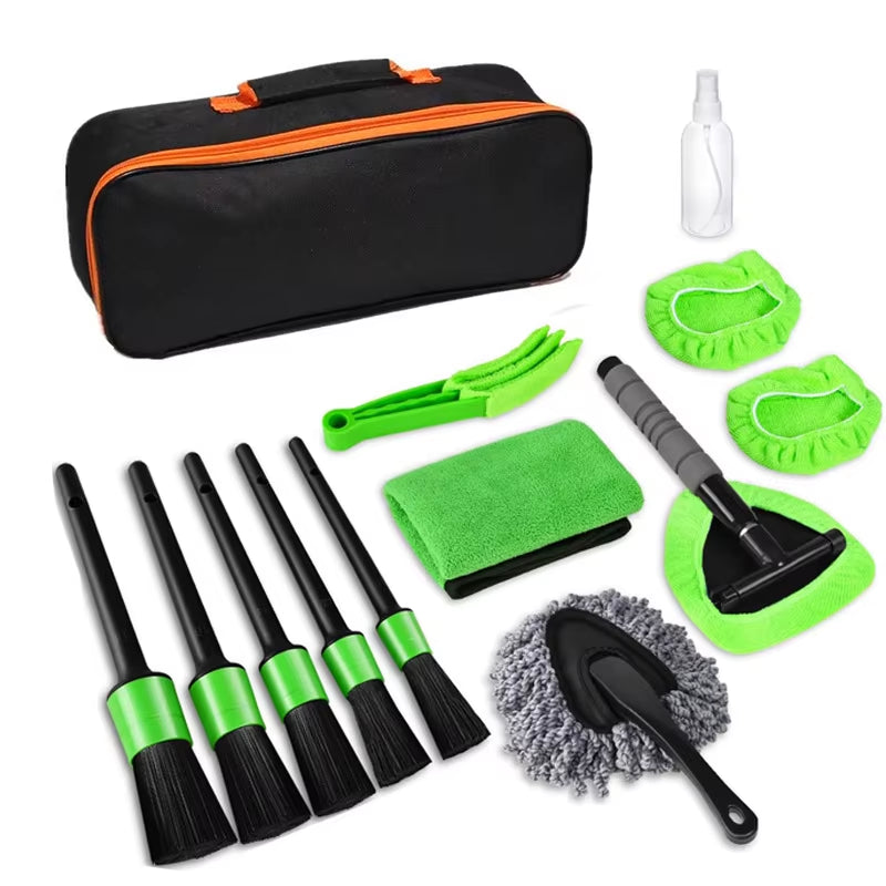 13PCS Green Car Detailing Brush Set Car Detailing Cleaning Kit Car Detailing Tools Kit Suitable for Cleaning the Interior