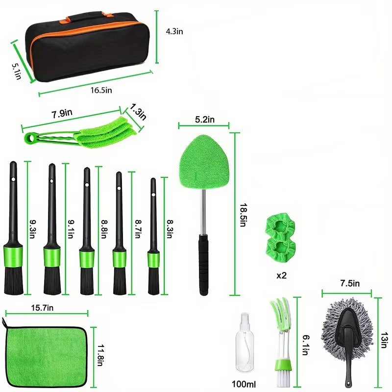 13PCS Green Car Detailing Brush Set Car Detailing Cleaning Kit Car Detailing Tools Kit Suitable for Cleaning the Interior