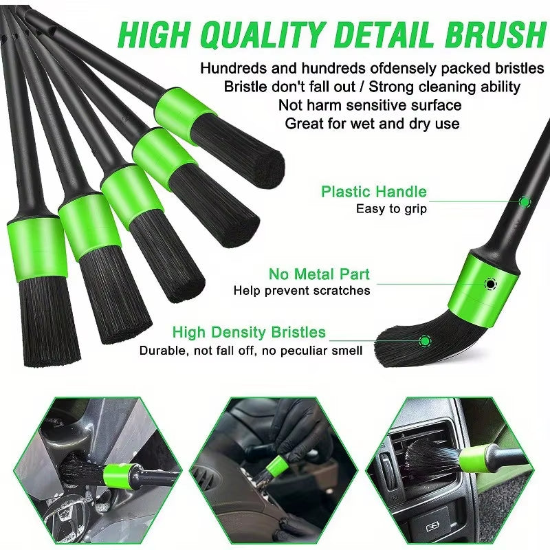 13PCS Green Car Detailing Brush Set Car Detailing Cleaning Kit Car Detailing Tools Kit Suitable for Cleaning the Interior