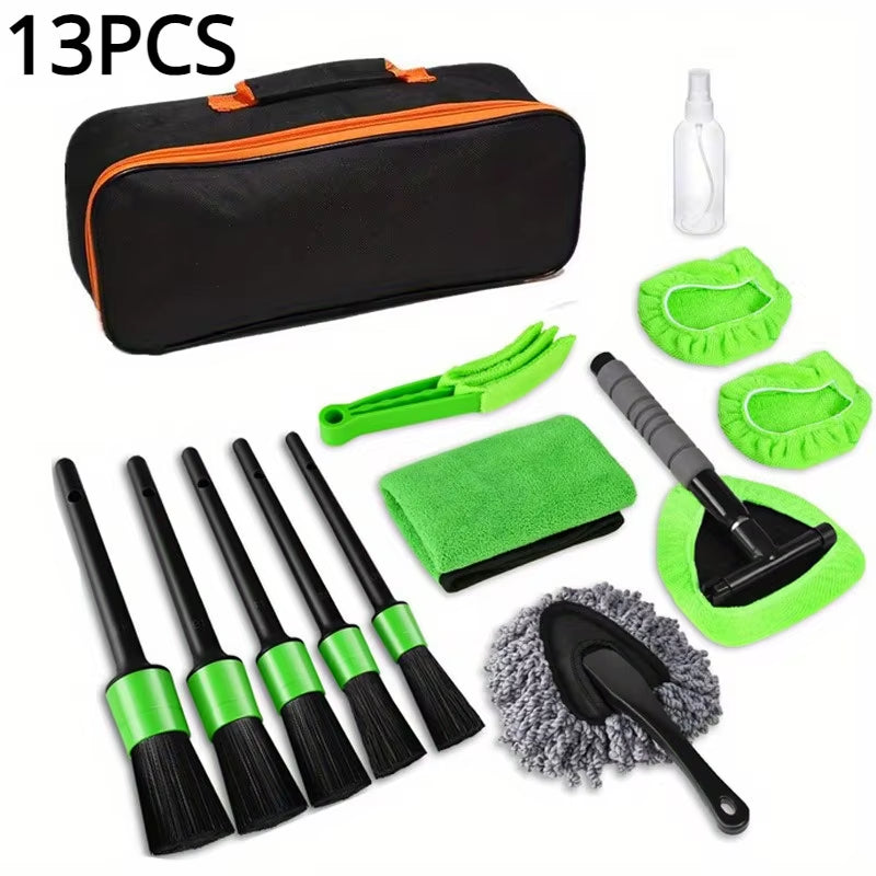 13PCS Green Car Detailing Brush Set Car Detailing Cleaning Kit Car Detailing Tools Kit Suitable for Cleaning the Interior